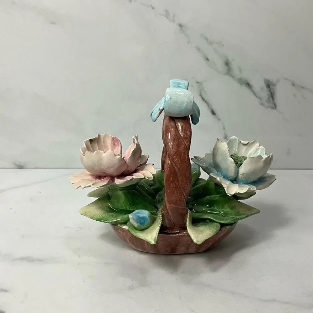 VINTAGE CAPODIMONTE Made in Italy Porcelain floral basket